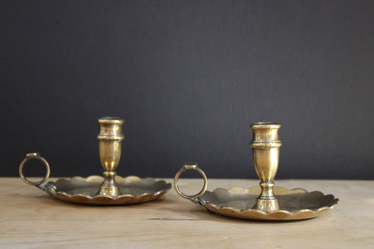 Scalloped Brass Chamberstick Pair