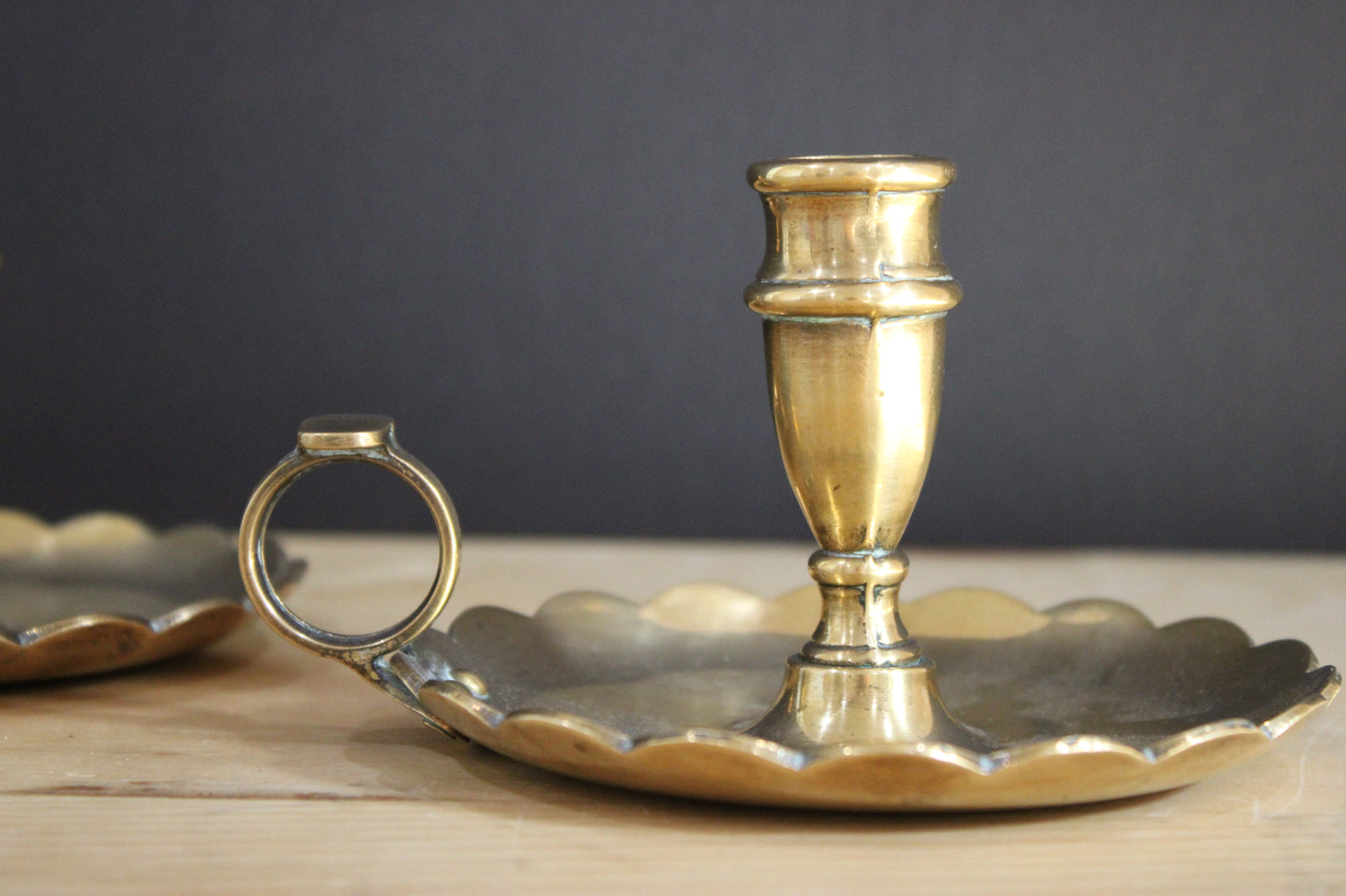 Scalloped Brass Chamberstick Pair