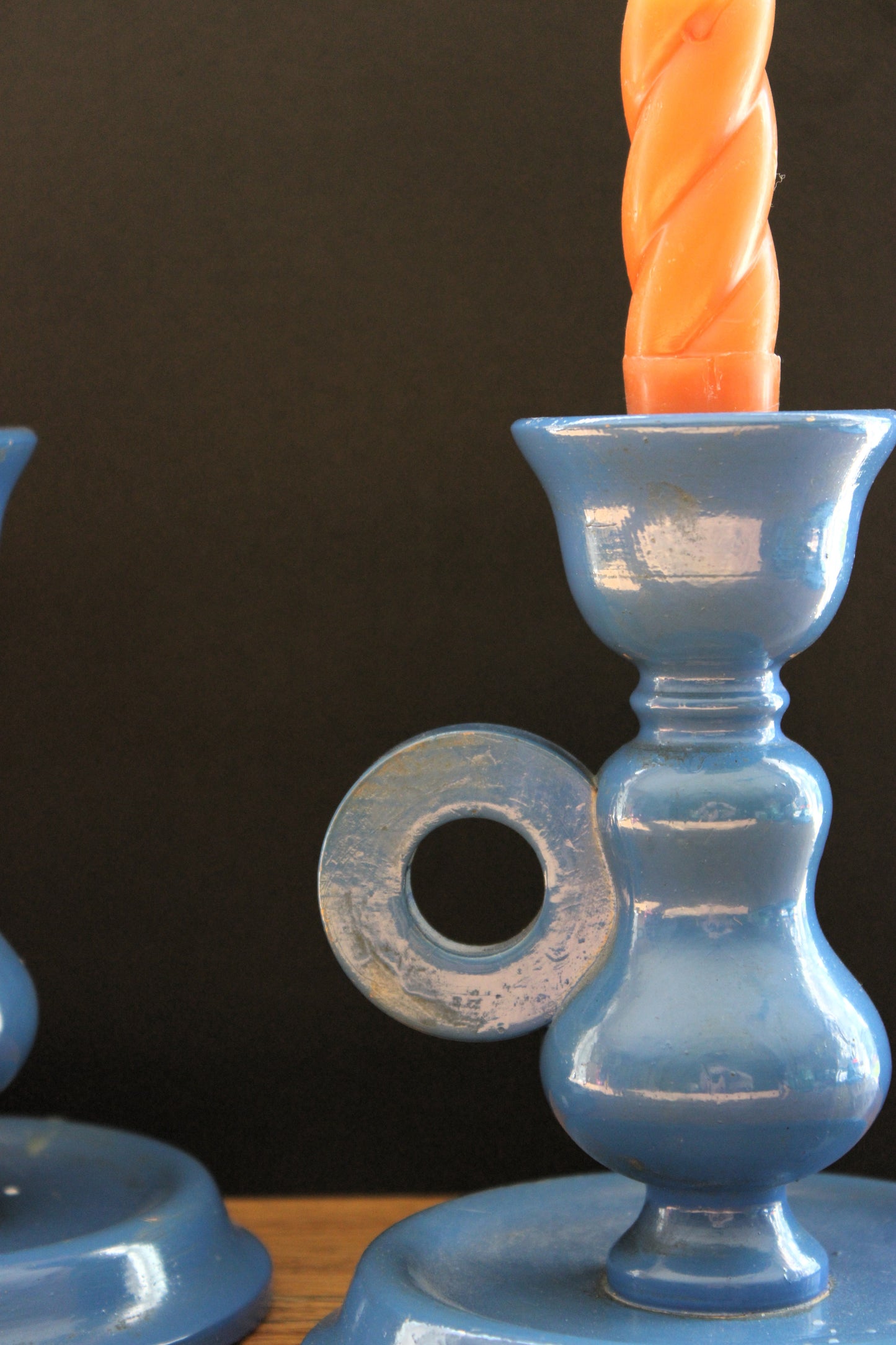 Swedish Wooden Candlestick Pair