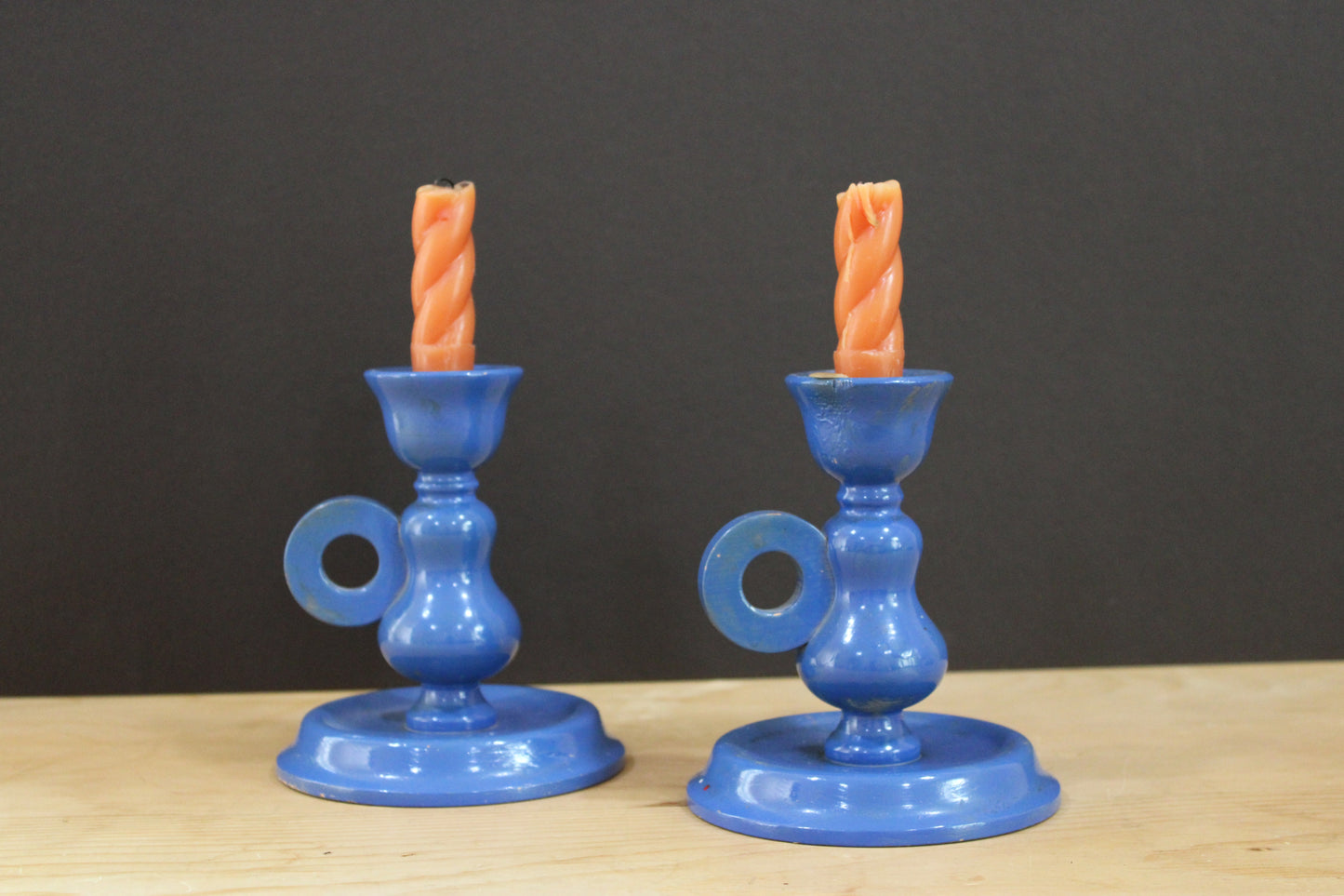 Swedish Wooden Candlestick Pair