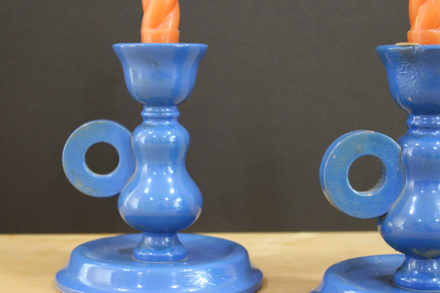 Swedish Wooden Candlestick Pair