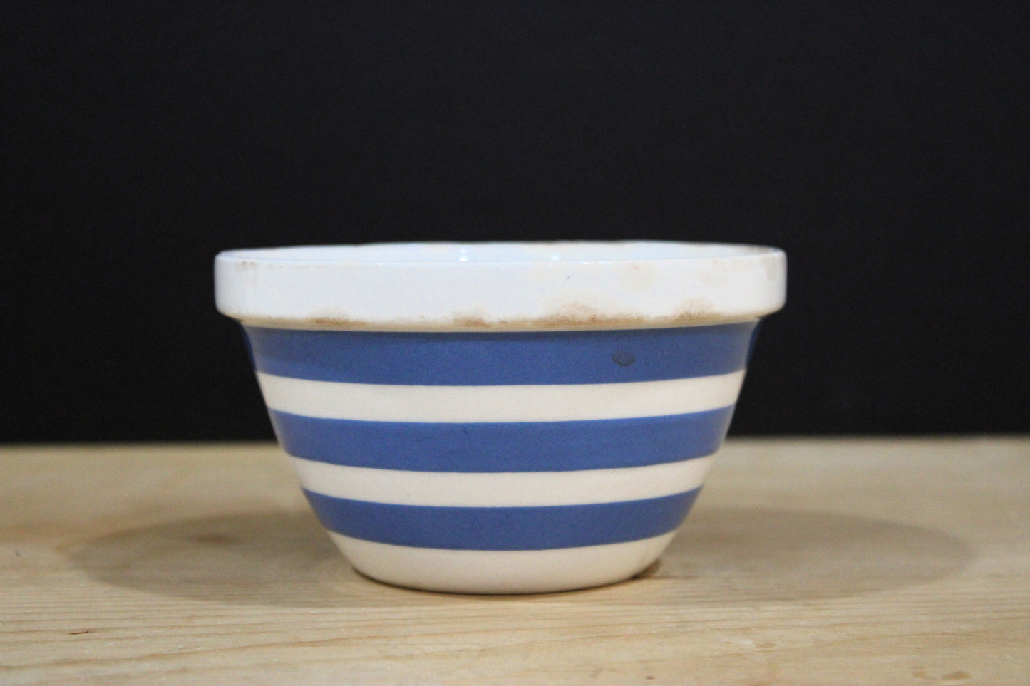 Vintage Blue & White Striped Ceramic Mixing Bowl