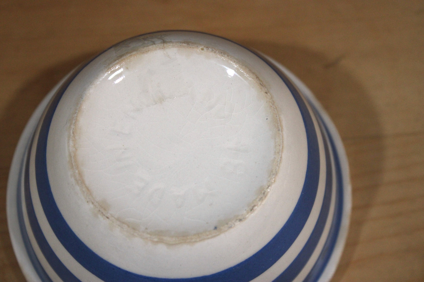 Vintage Blue & White Striped Ceramic Mixing Bowl