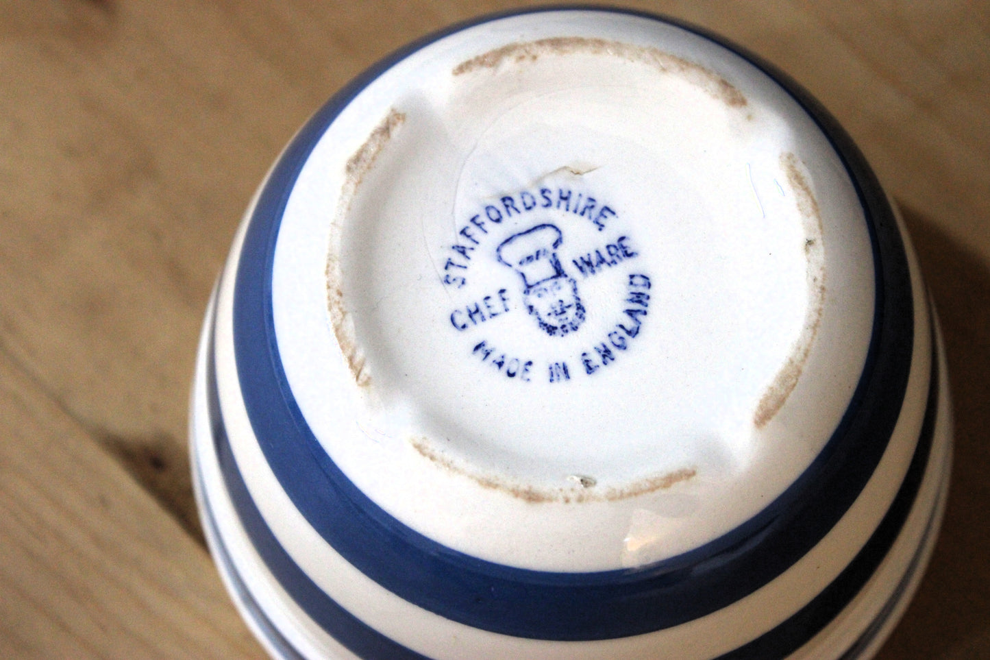 Vintage Staffordshire Chef Ware Blue & White Striped Bowl - Made in England