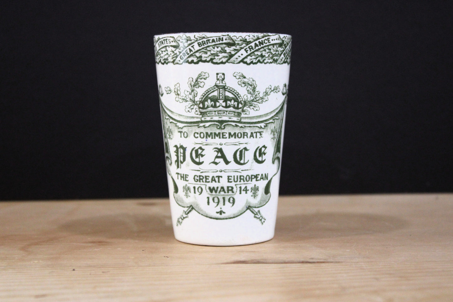 Antique T.G. Green WWI Peace Commemorative Beaker 1919 - Great European War Tumbler Cup