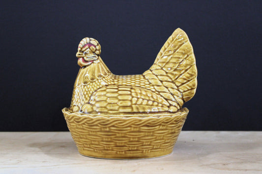 Vintage English Yellow Hen on Nest Ceramic Egg Holder