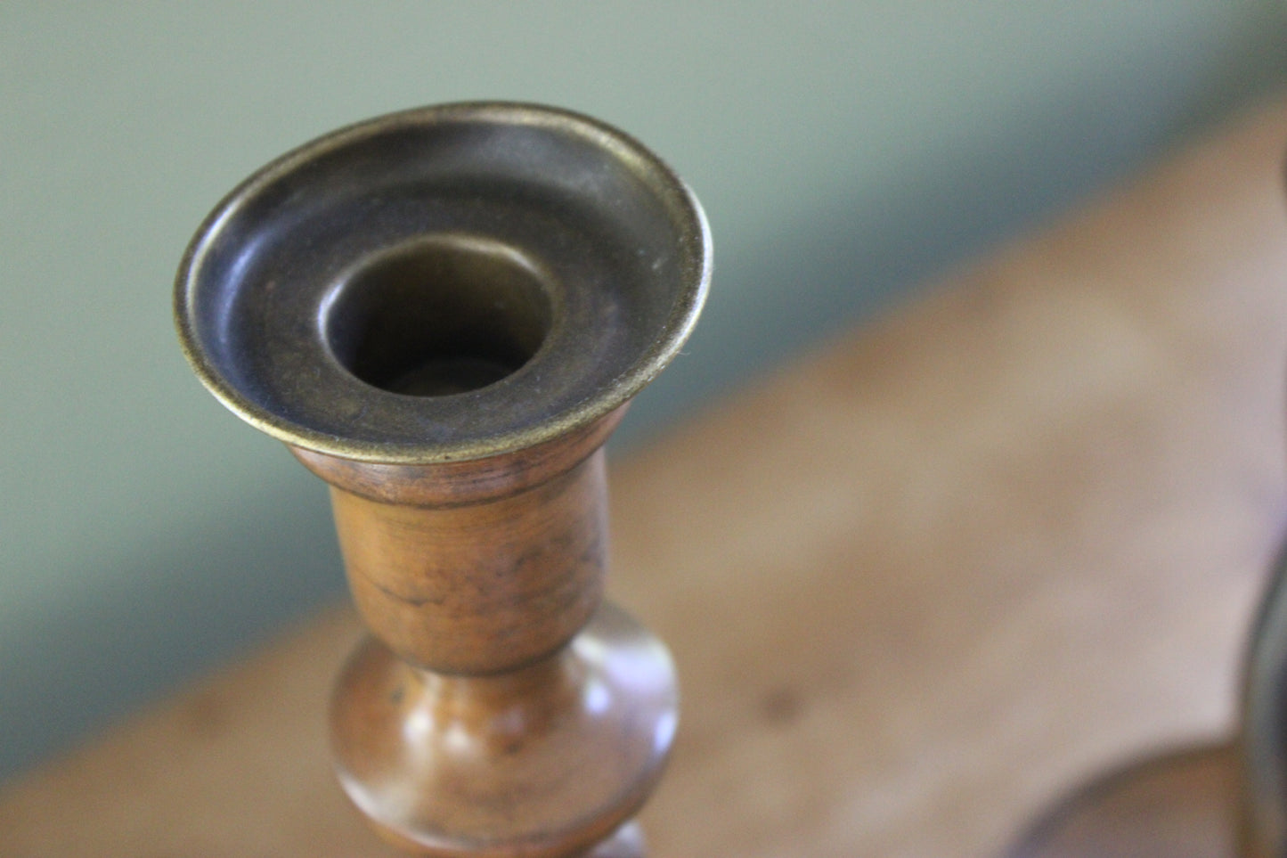 Pair of Antique English Open Barley Twist ~ Double Loop Wooden Candlesticks