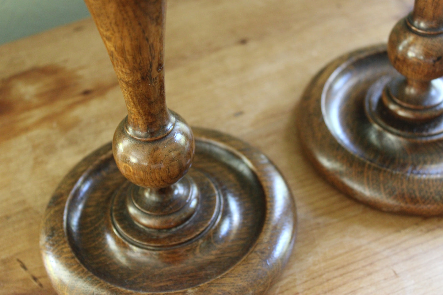 Pair of Tall Antique English Turned Wood Barley Twist Candlesticks