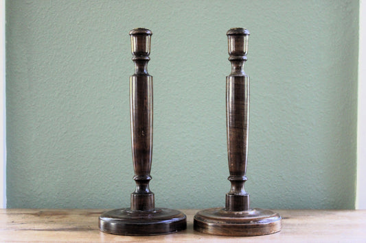 Pair of Vintage English Turned Wooden Candlesticks