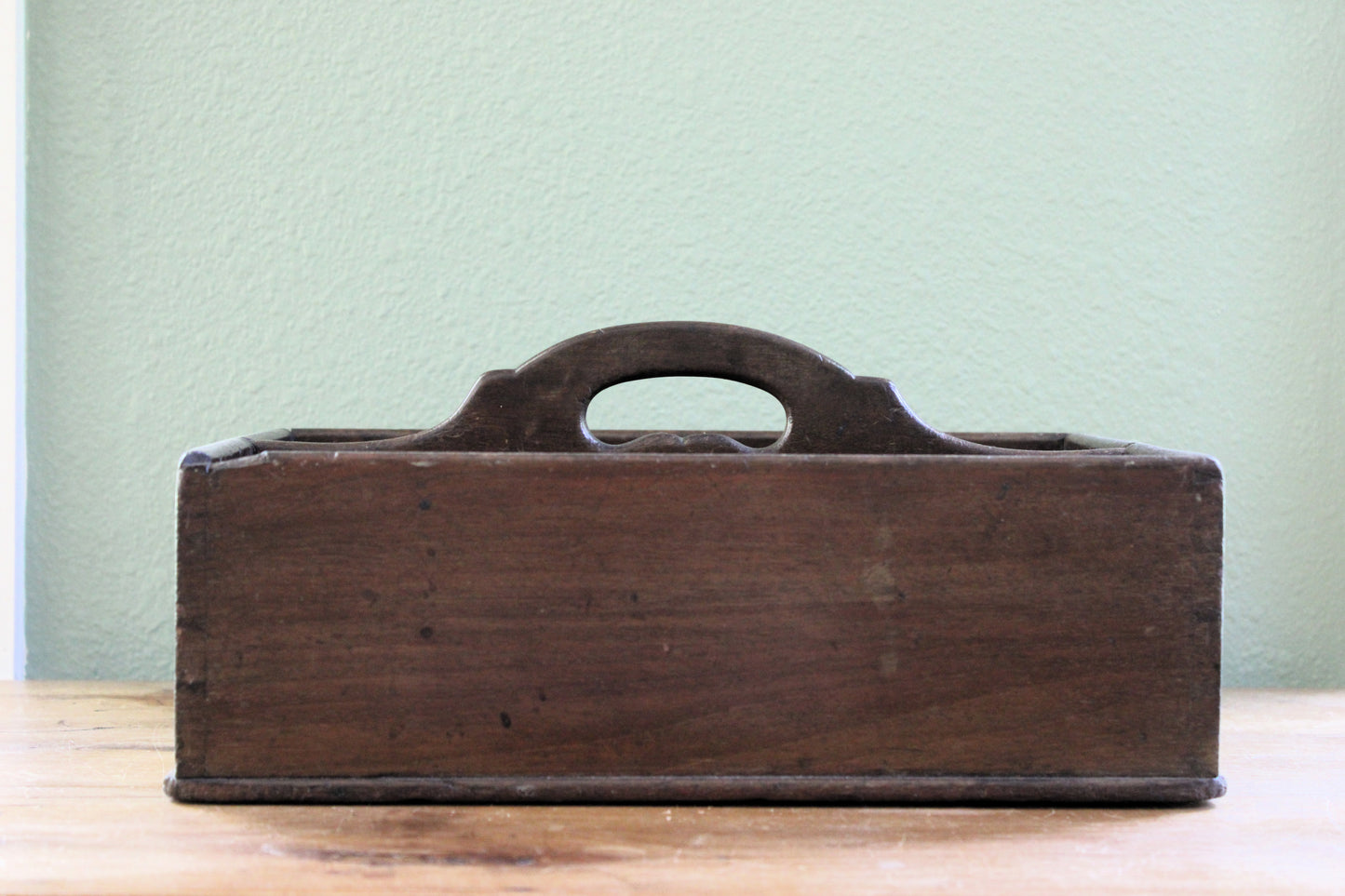 Antique Wooden Cutlery Tray / Utensil Carrier with Handle – 19th Century English