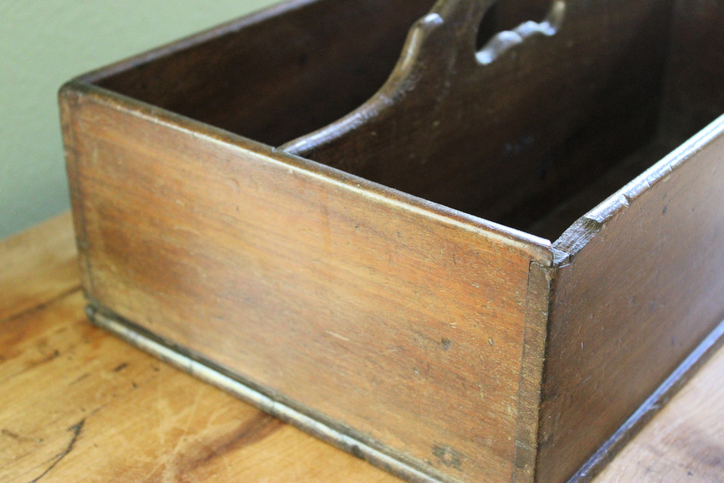 Antique Wooden Cutlery Tray / Utensil Carrier with Handle – 19th Century English